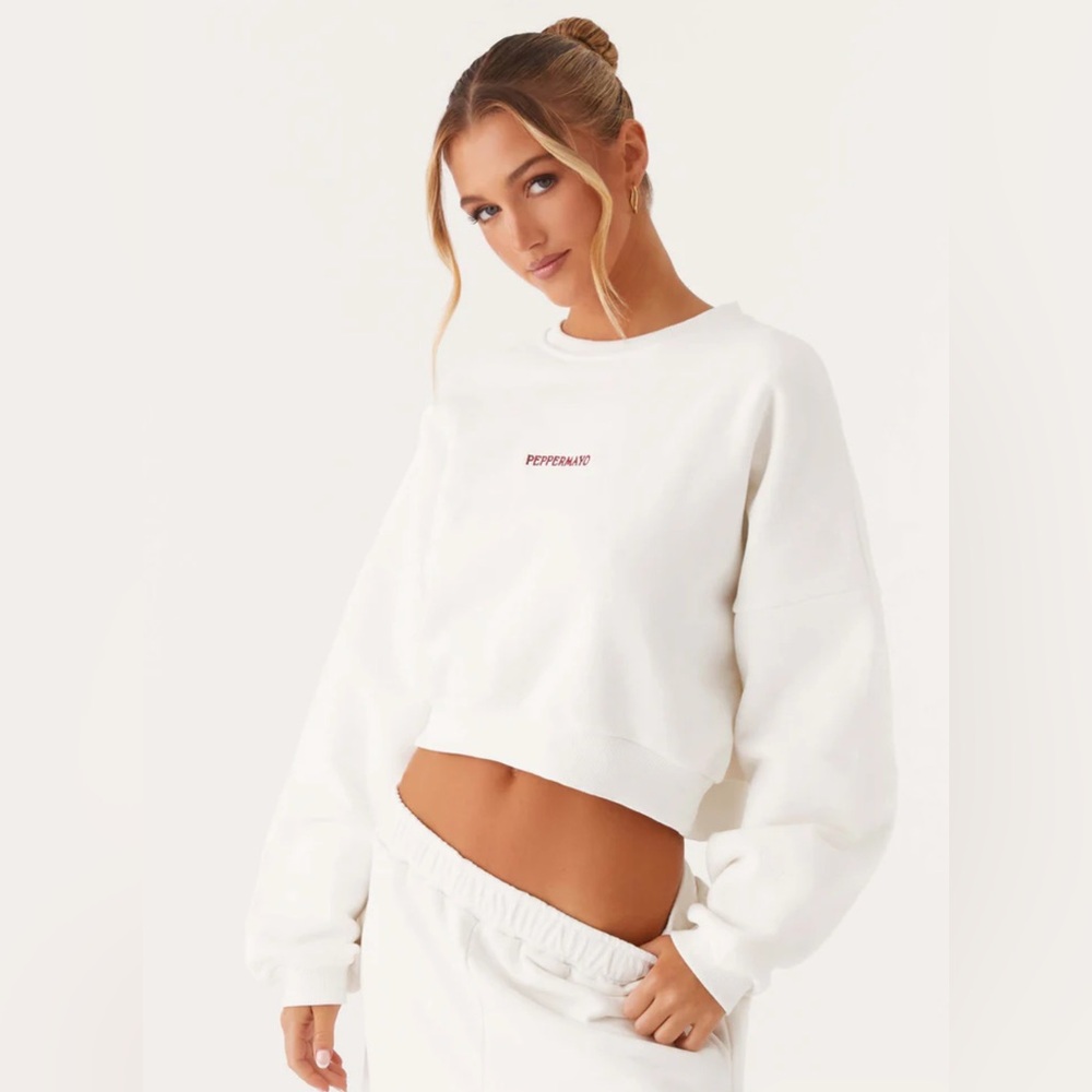 Peppermayo Exclusive - Signature Cropped Sweatshirt - Ivory S - Picture 4 of 14